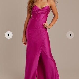 betsy and adam stretch satin cowl corset sheath dress